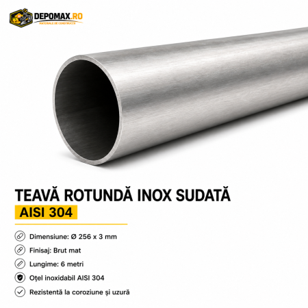 Teava rotunda inox sudata AISI 304, 256 x 3 mm, 6 metri